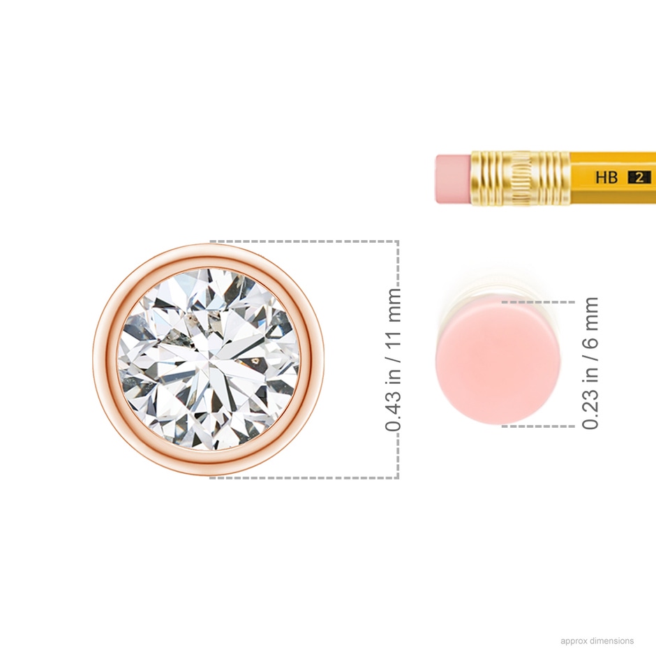 9.2mm HSI2 Bezel-Set Round Diamond Solitaire Pendant in Rose Gold ruler