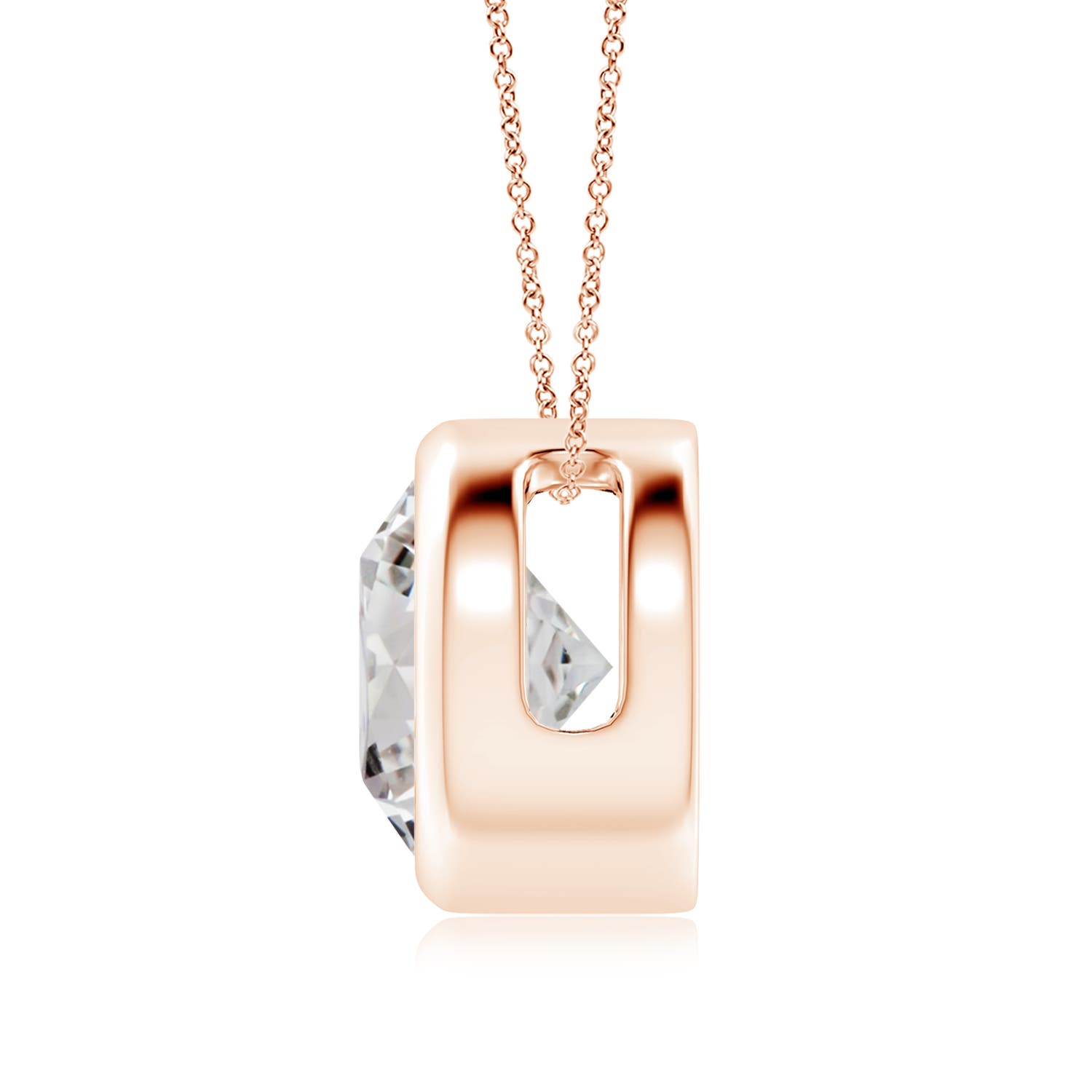 9.2mm IJI1I2 Bezel-Set Round Diamond Solitaire Pendant in Rose Gold