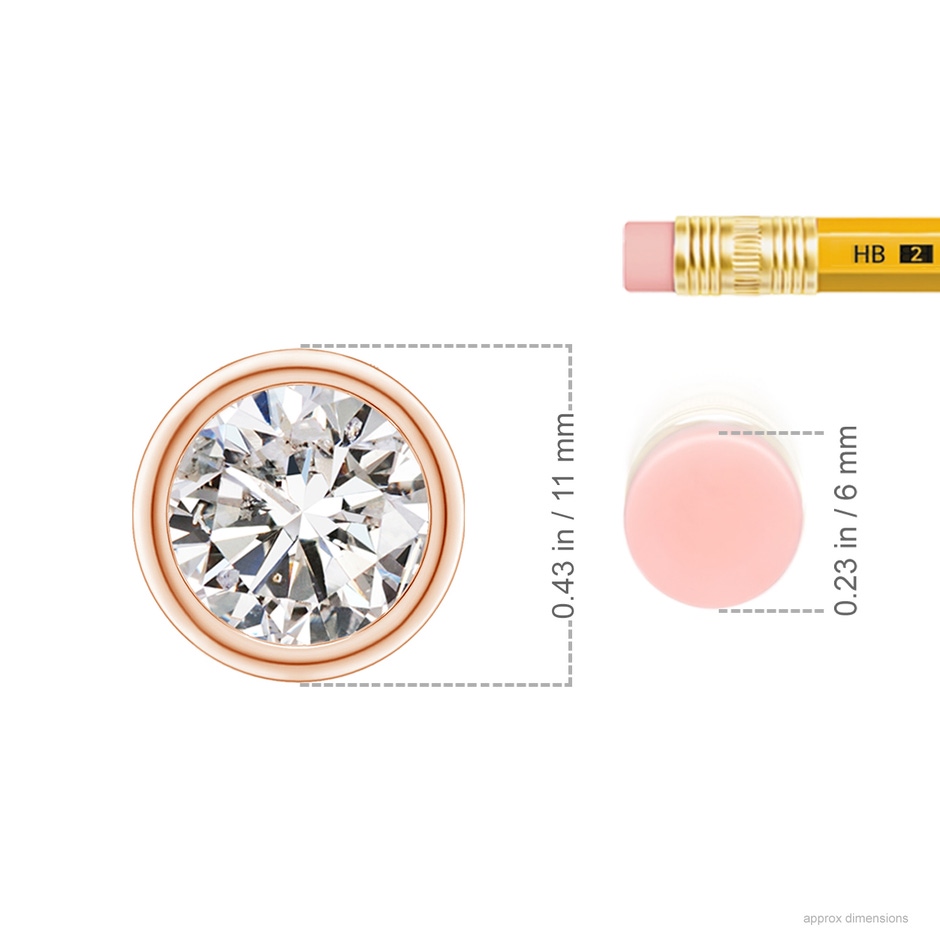 9.2mm IJI1I2 Bezel-Set Round Diamond Solitaire Pendant in Rose Gold ruler