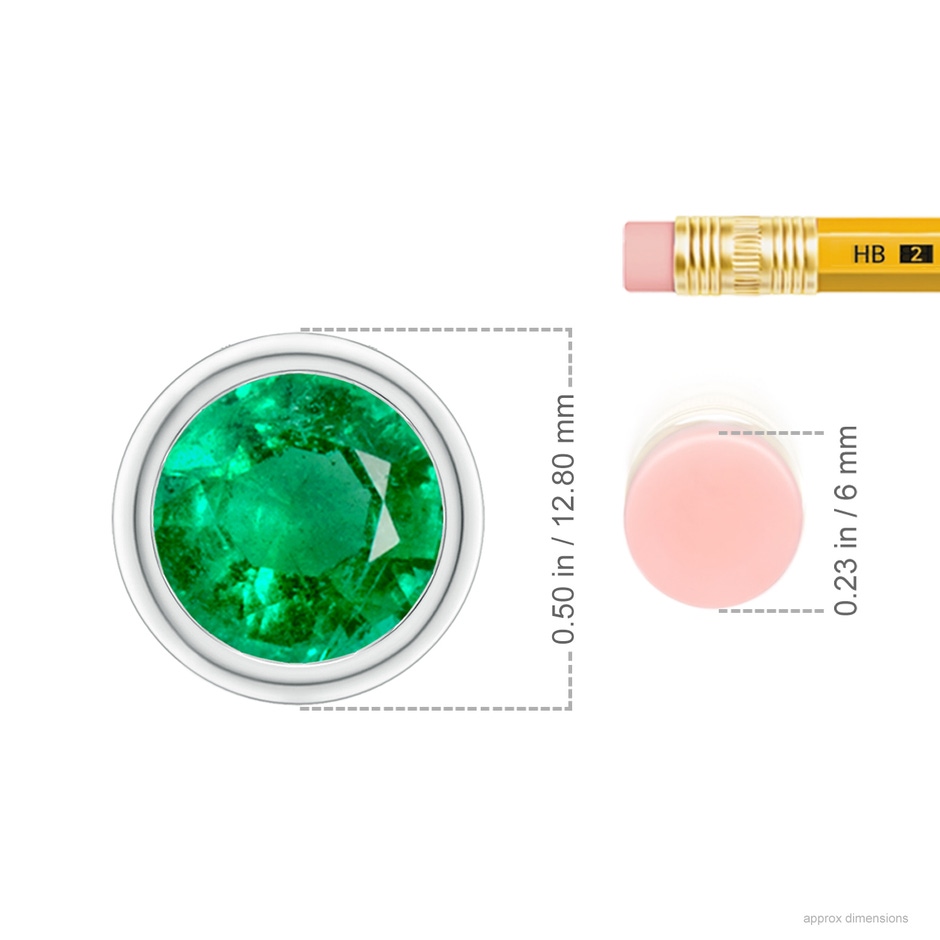 10mm AAA Bezel-Set Round Emerald Solitaire Pendant in P950 Platinum ruler