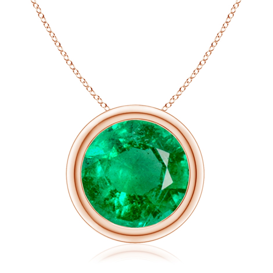 10mm AAA Bezel-Set Round Emerald Solitaire Pendant in Rose Gold 