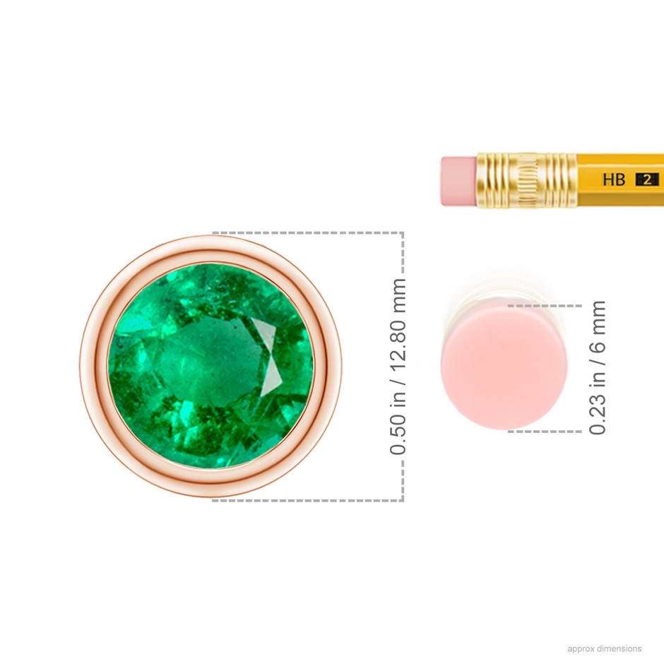 10mm AAA Bezel-Set Round Emerald Solitaire Pendant in Rose Gold ruler