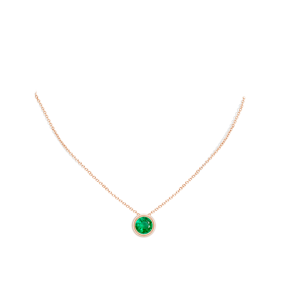 10mm AAA Bezel-Set Round Emerald Solitaire Pendant in Rose Gold pen