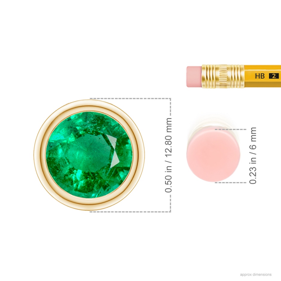 10mm AAA Bezel-Set Round Emerald Solitaire Pendant in Yellow Gold ruler