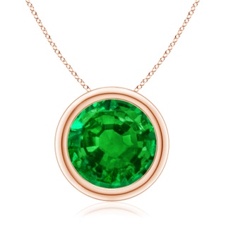 10mm AAAA Bezel-Set Round Emerald Solitaire Pendant in 9K Rose Gold