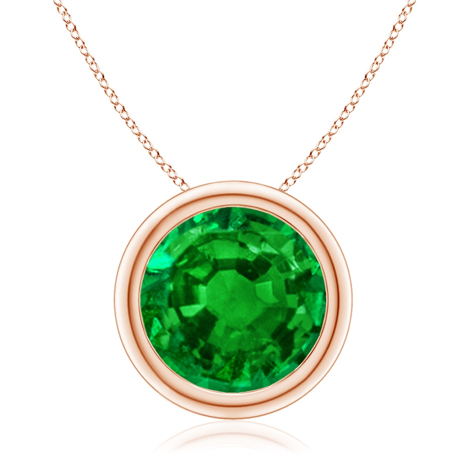 10mm AAAA Bezel-Set Round Emerald Solitaire Pendant in Rose Gold 