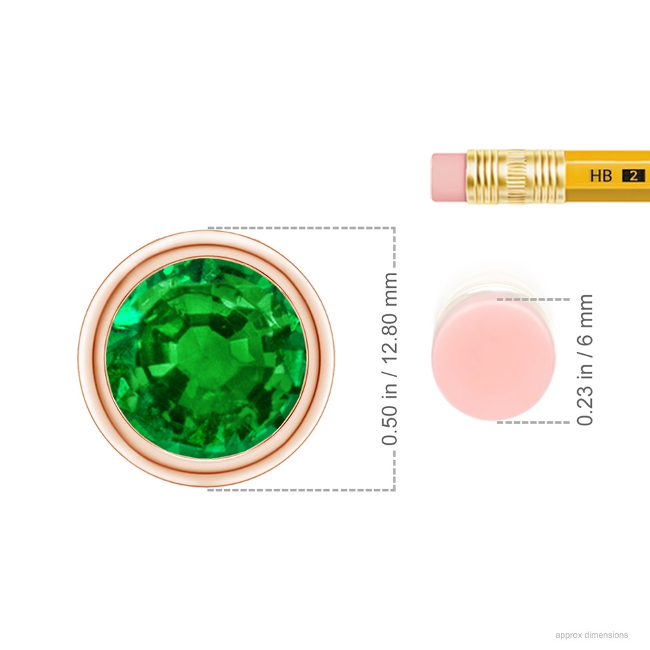 10mm AAAA Bezel-Set Round Emerald Solitaire Pendant in Rose Gold ruler