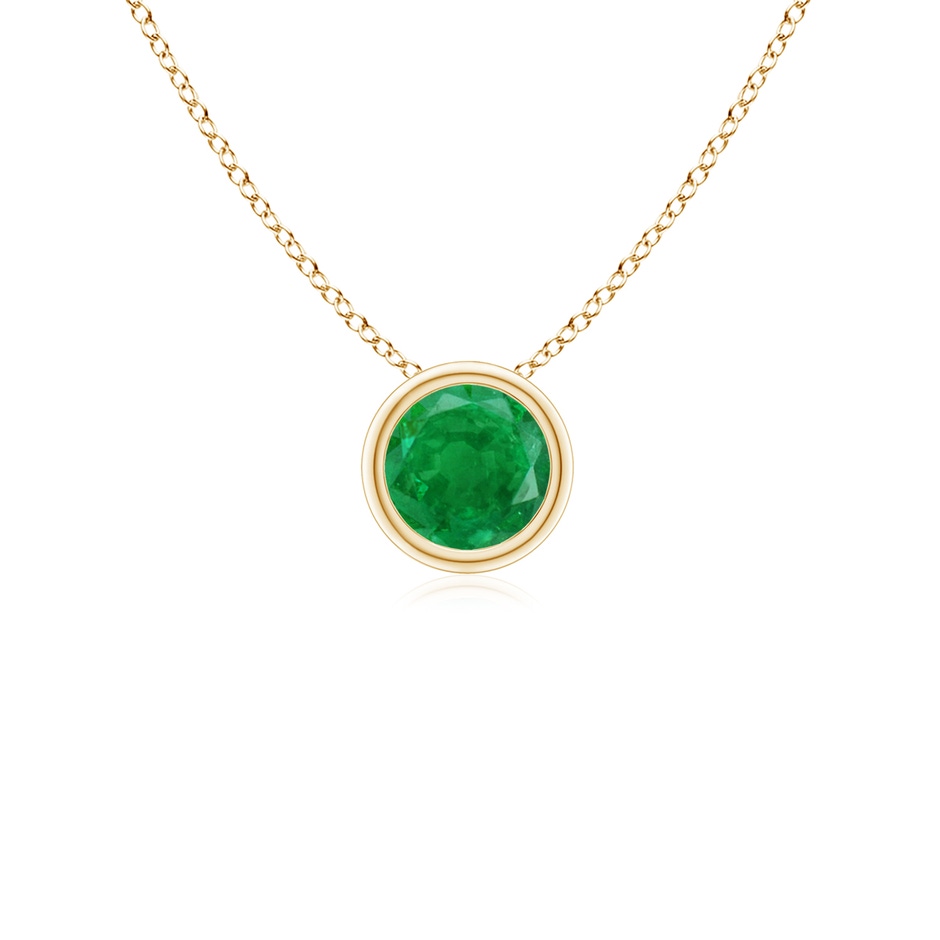 4mm AA Bezel-Set Round Emerald Solitaire Pendant in 9K Yellow Gold 