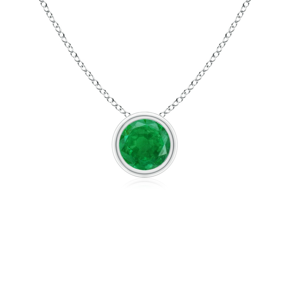 4mm AA Bezel-Set Round Emerald Solitaire Pendant in White Gold 