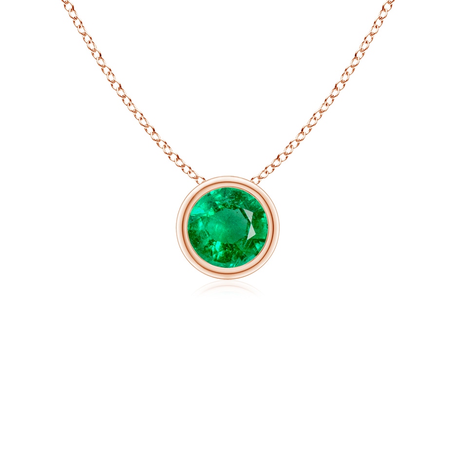 4mm AAA Bezel-Set Round Emerald Solitaire Pendant in Rose Gold 