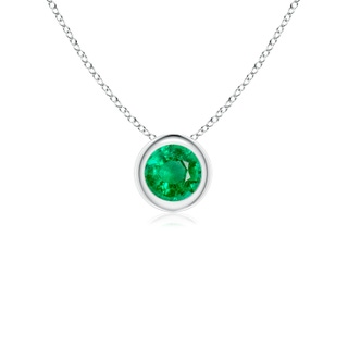 4mm AAA Bezel-Set Round Emerald Solitaire Pendant in White Gold