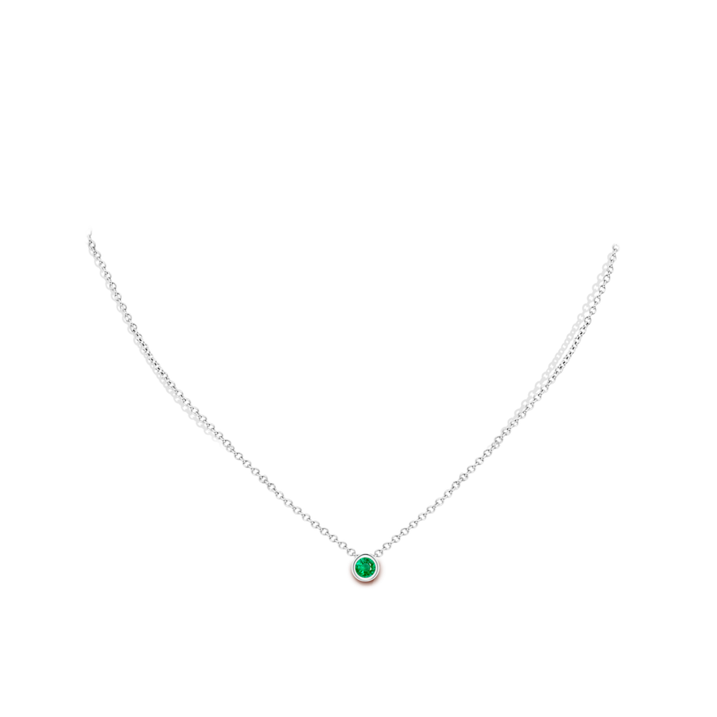 4mm AAA Bezel-Set Round Emerald Solitaire Pendant in White Gold pen