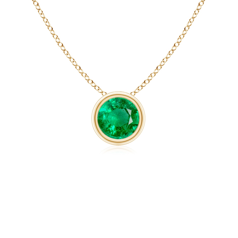 4mm AAA Bezel-Set Round Emerald Solitaire Pendant in Yellow Gold 