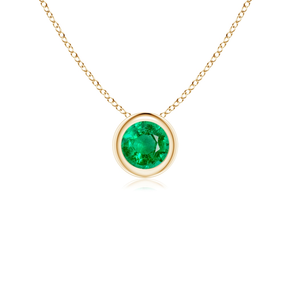 4mm AAA Bezel-Set Round Emerald Solitaire Pendant in Yellow Gold