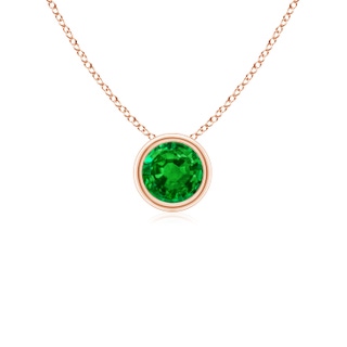 4mm AAAA Bezel-Set Round Emerald Solitaire Pendant in 9K Rose Gold