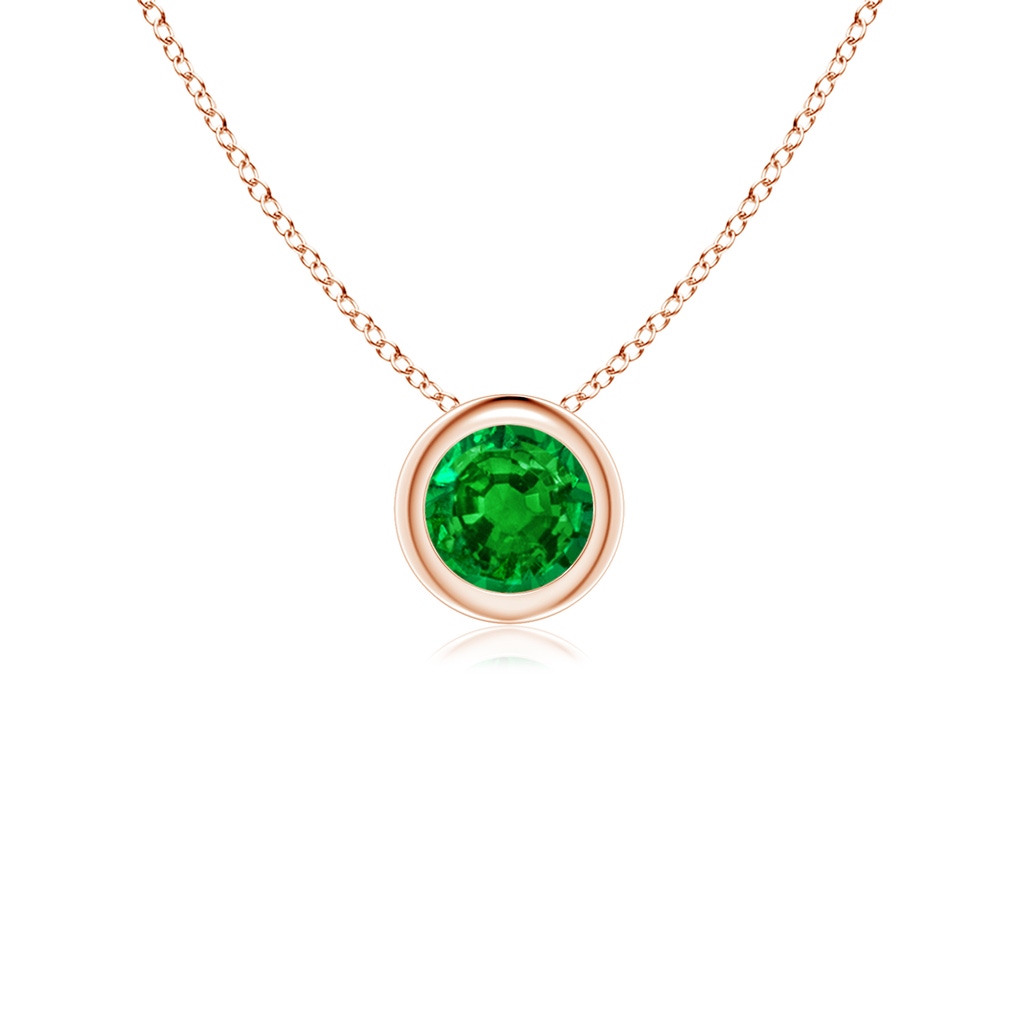 4mm AAAA Bezel-Set Round Emerald Solitaire Pendant in Rose Gold