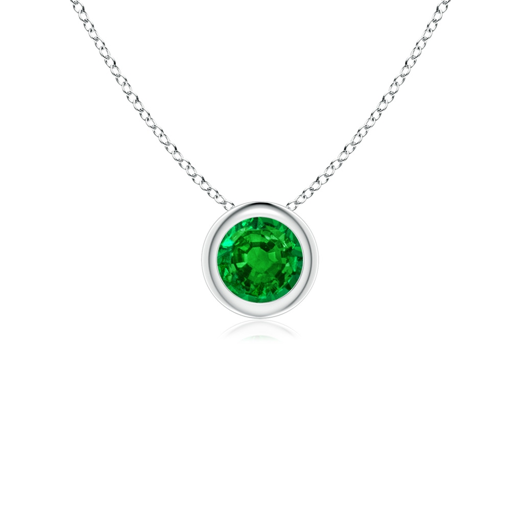 4mm AAAA Bezel-Set Round Emerald Solitaire Pendant in White Gold