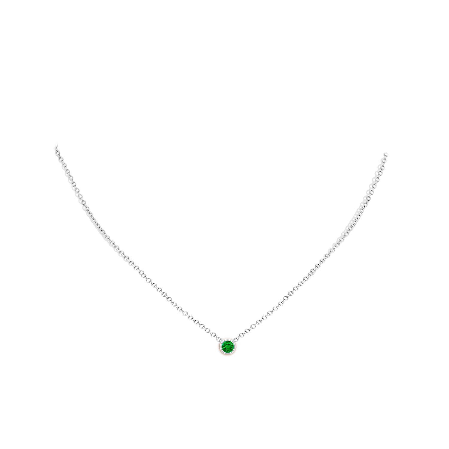 4mm AAAA Bezel-Set Round Emerald Solitaire Pendant in White Gold - body_neck