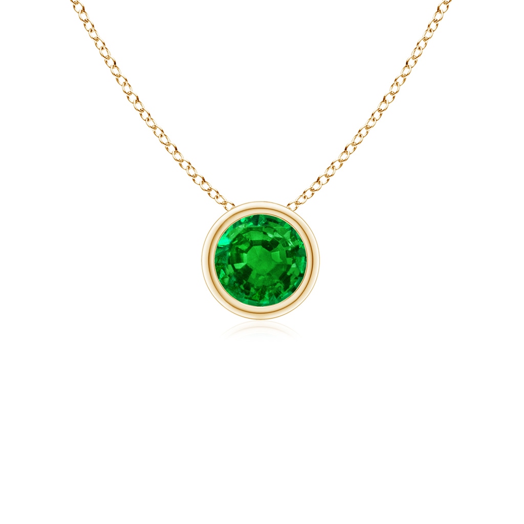 4mm AAAA Bezel-Set Round Emerald Solitaire Pendant in Yellow Gold