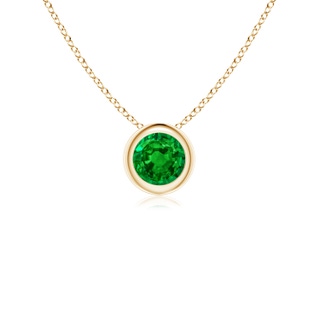 4mm AAAA Bezel-Set Round Emerald Solitaire Pendant in Yellow Gold