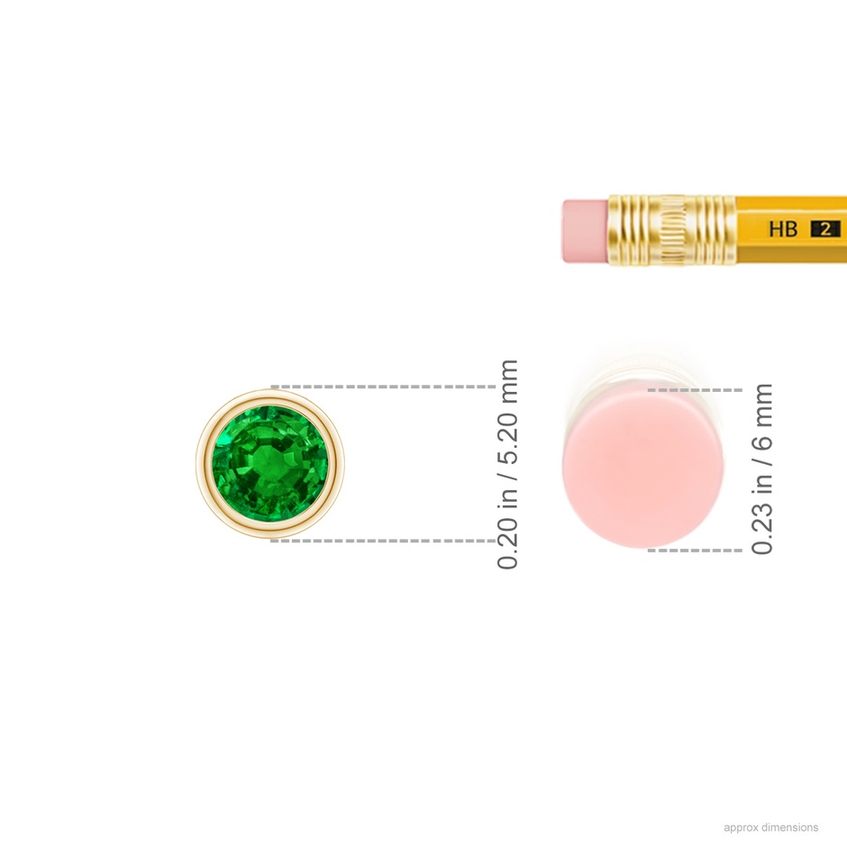 4mm AAAA Bezel-Set Round Emerald Solitaire Pendant in Yellow Gold ruler