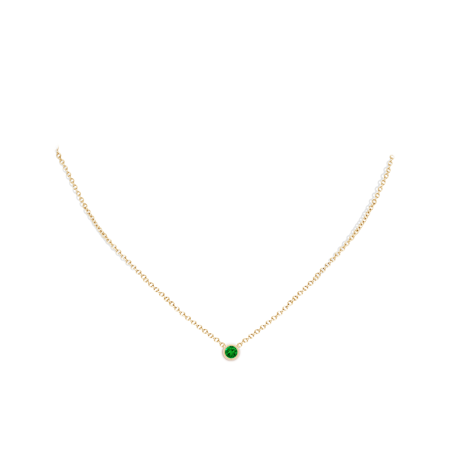 4mm AAAA Bezel-Set Round Emerald Solitaire Pendant in Yellow Gold pen
