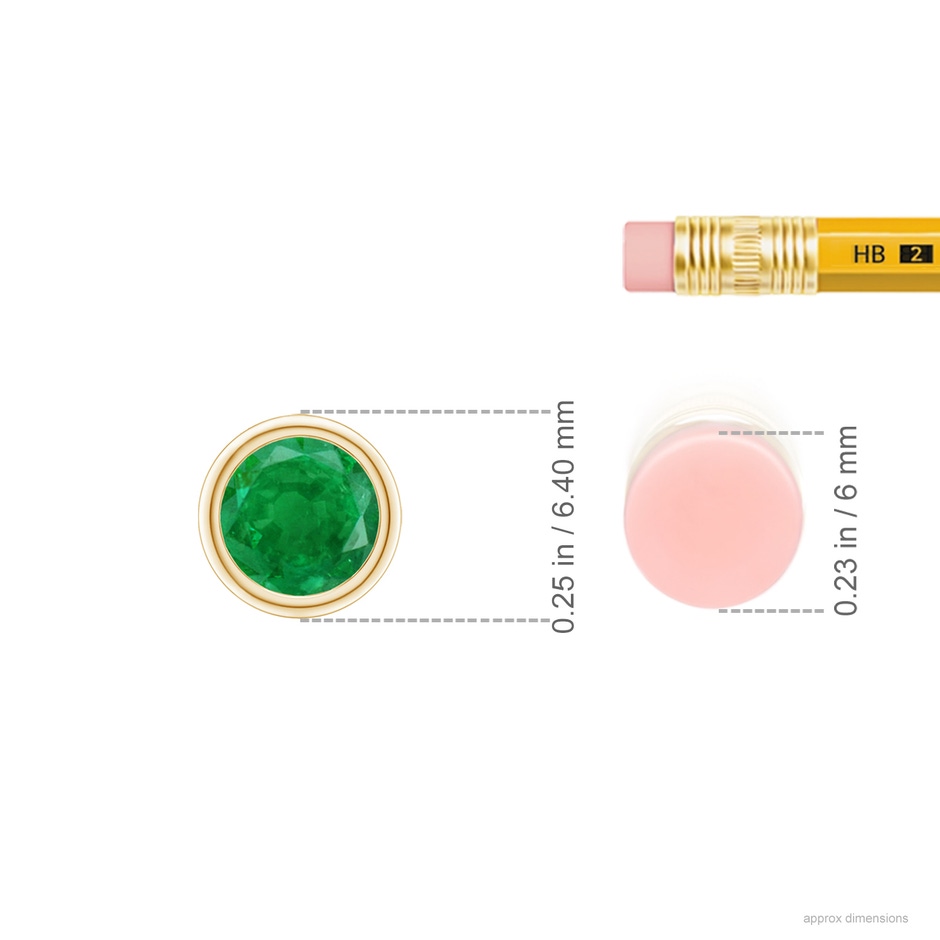 5mm AA Bezel-Set Round Emerald Solitaire Pendant in Yellow Gold ruler