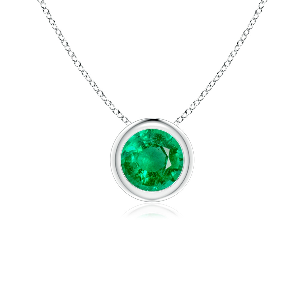5mm AAA Bezel-Set Round Emerald Solitaire Pendant in White Gold 