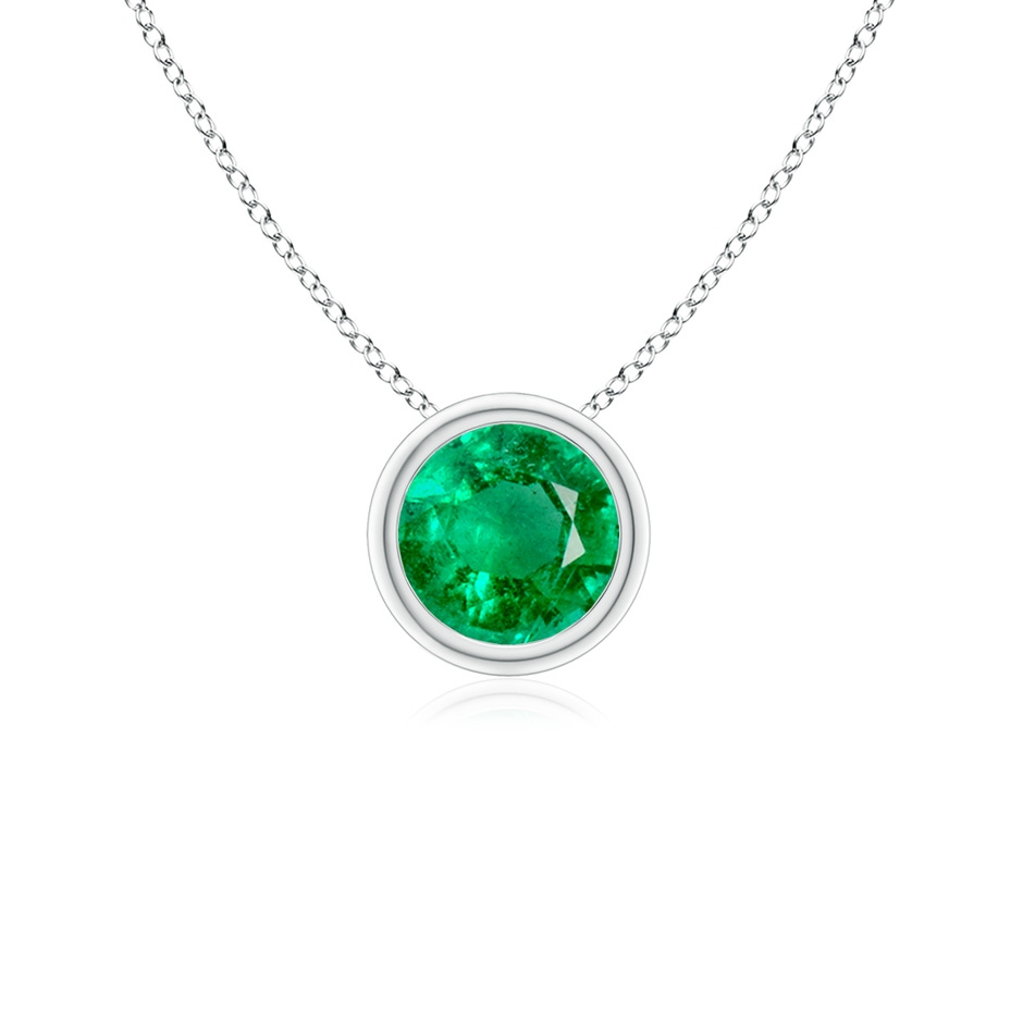 5mm AAA Bezel-Set Round Emerald Solitaire Pendant in White Gold 