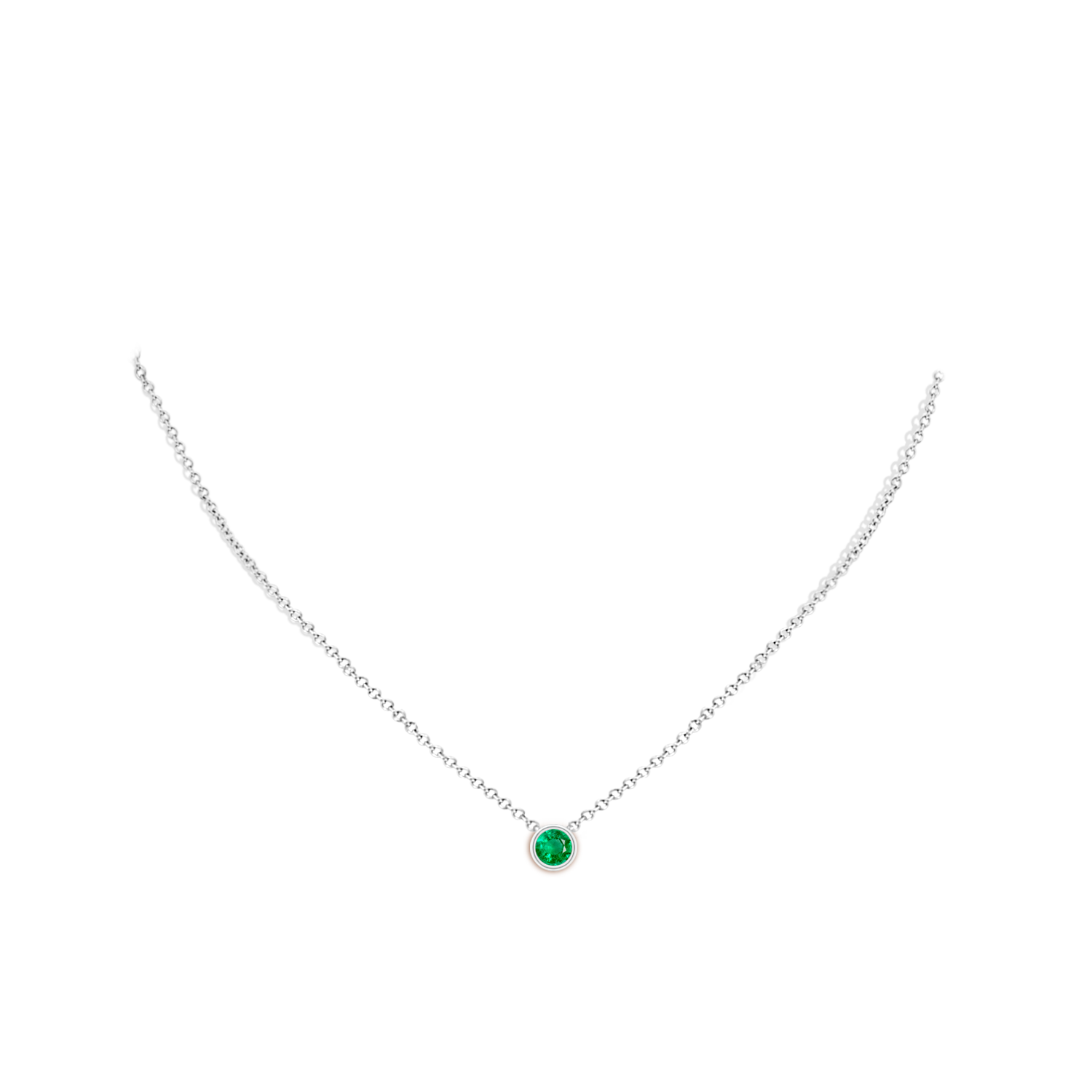 5mm AAA Bezel-Set Round Emerald Solitaire Pendant in White Gold - body_neck