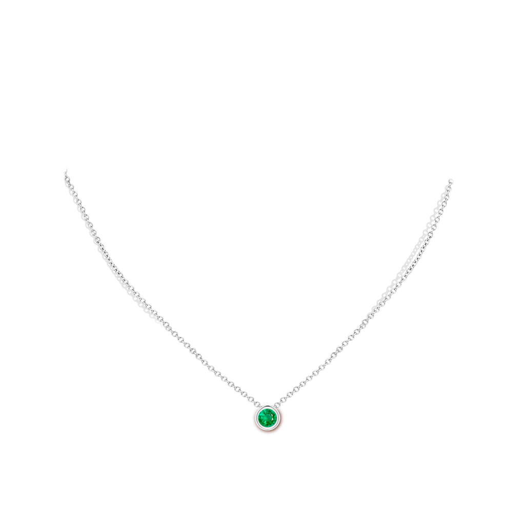 5mm AAA Bezel-Set Round Emerald Solitaire Pendant in White Gold pen