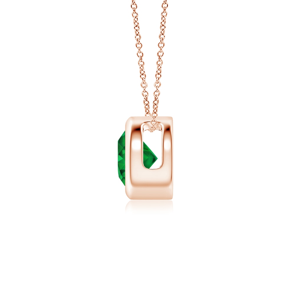 5mm AAAA Bezel-Set Round Emerald Solitaire Pendant in Rose Gold Side 199