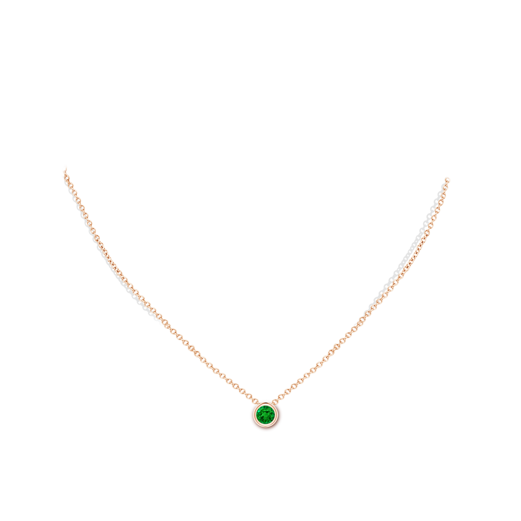 5mm AAAA Bezel-Set Round Emerald Solitaire Pendant in Rose Gold pen