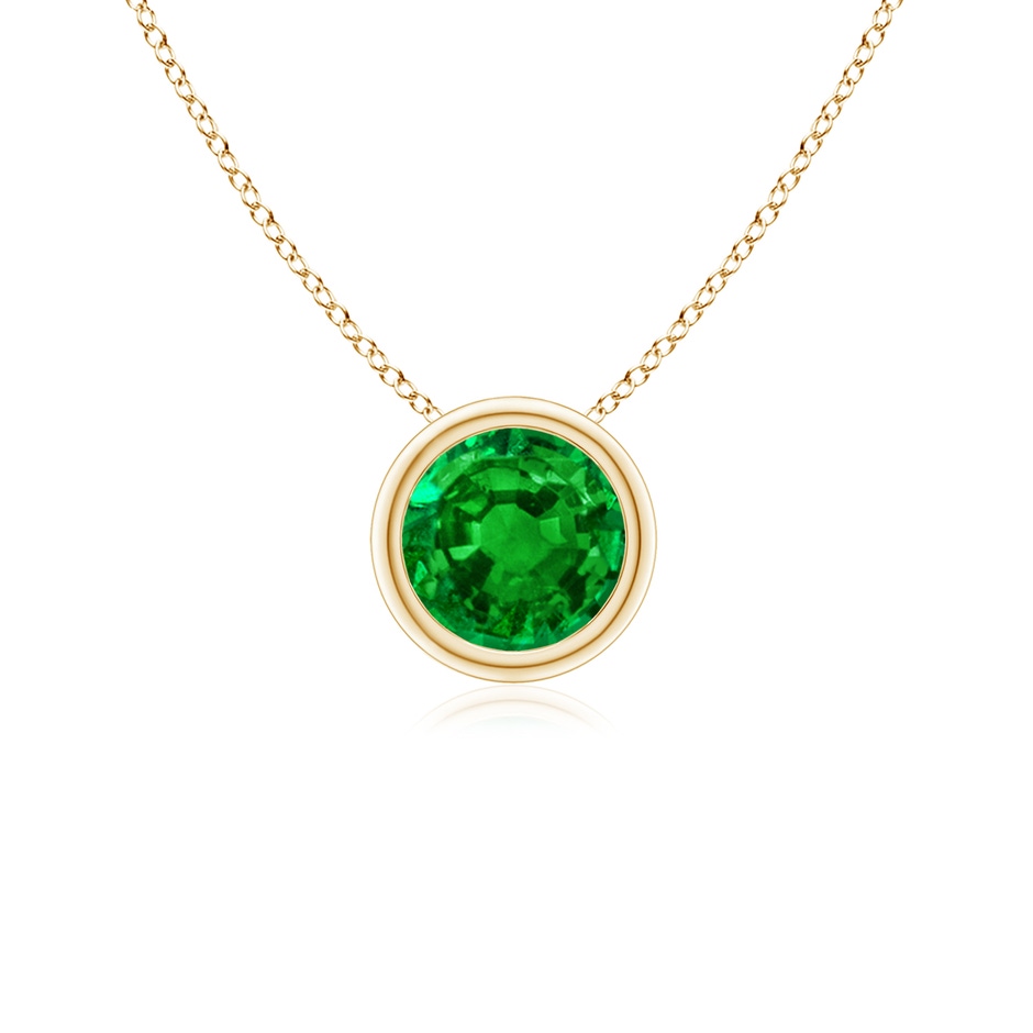 5mm AAAA Bezel-Set Round Emerald Solitaire Pendant in Yellow Gold 