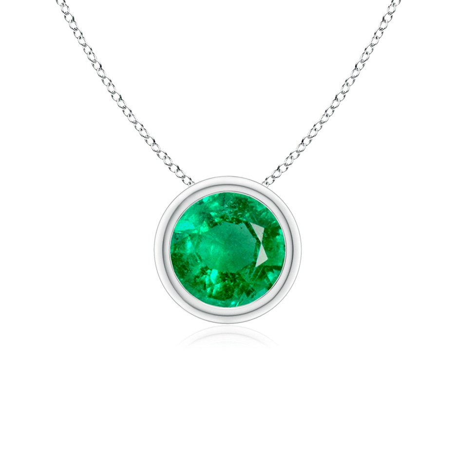 6mm AAA Bezel-Set Round Emerald Solitaire Pendant in White Gold 