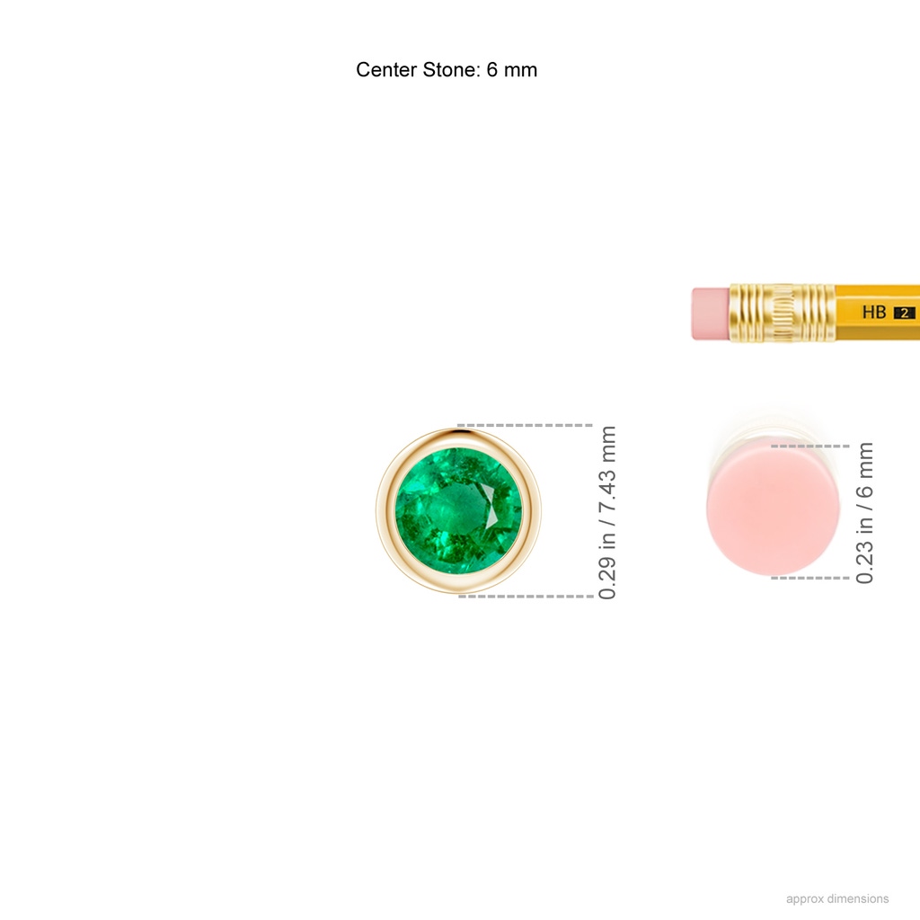 6mm AAA Bezel-Set Round Emerald Solitaire Pendant in Yellow Gold ruler