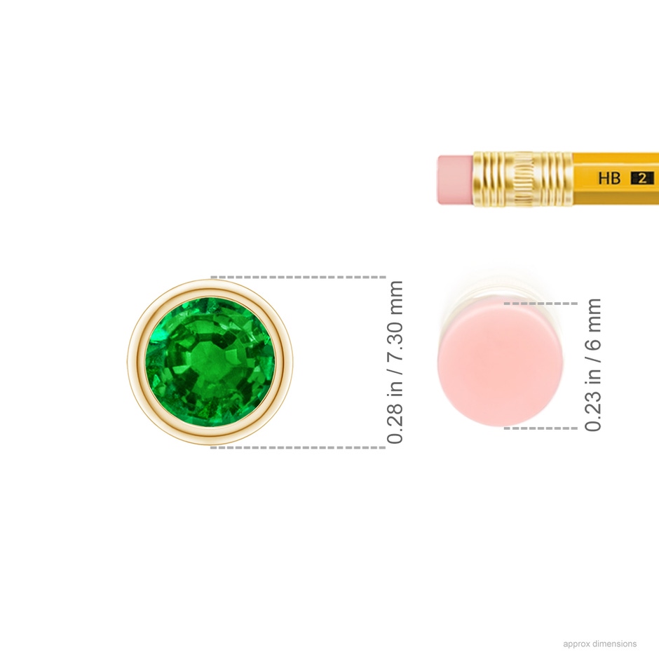 6mm AAAA Bezel-Set Round Emerald Solitaire Pendant in Yellow Gold ruler