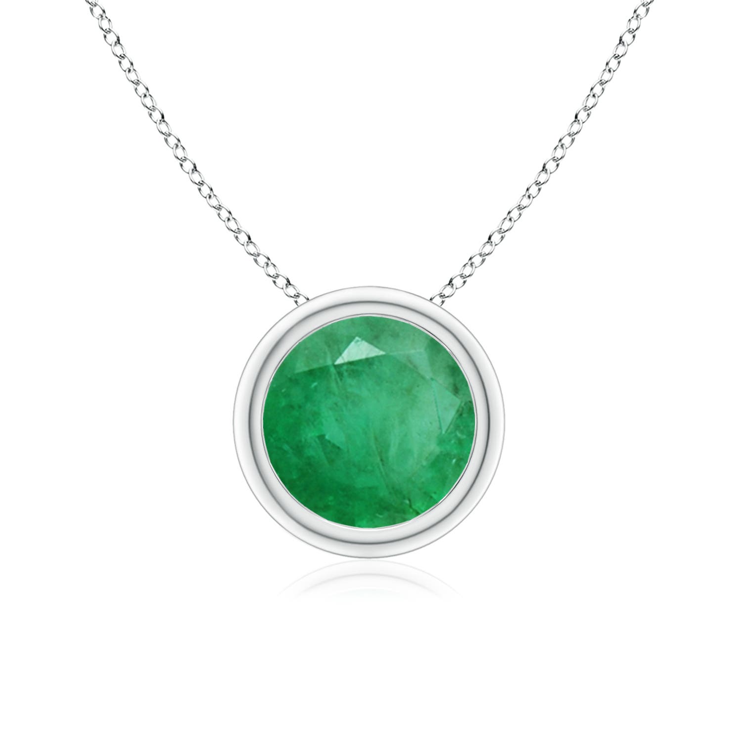 7mm A Bezel-Set Round Emerald Solitaire Pendant in P950 Platinum