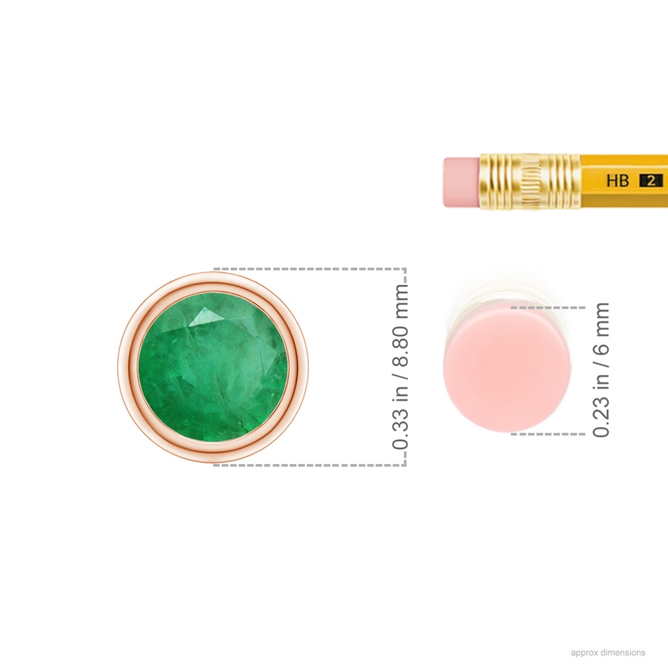 7mm A Bezel-Set Round Emerald Solitaire Pendant in Rose Gold ruler