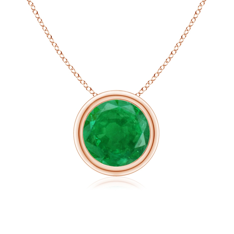 7mm AA Bezel-Set Round Emerald Solitaire Pendant in Rose Gold 