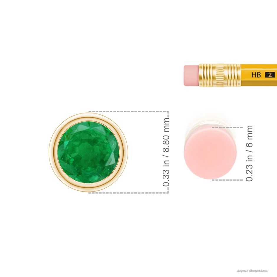 7mm AA Bezel-Set Round Emerald Solitaire Pendant in Yellow Gold ruler