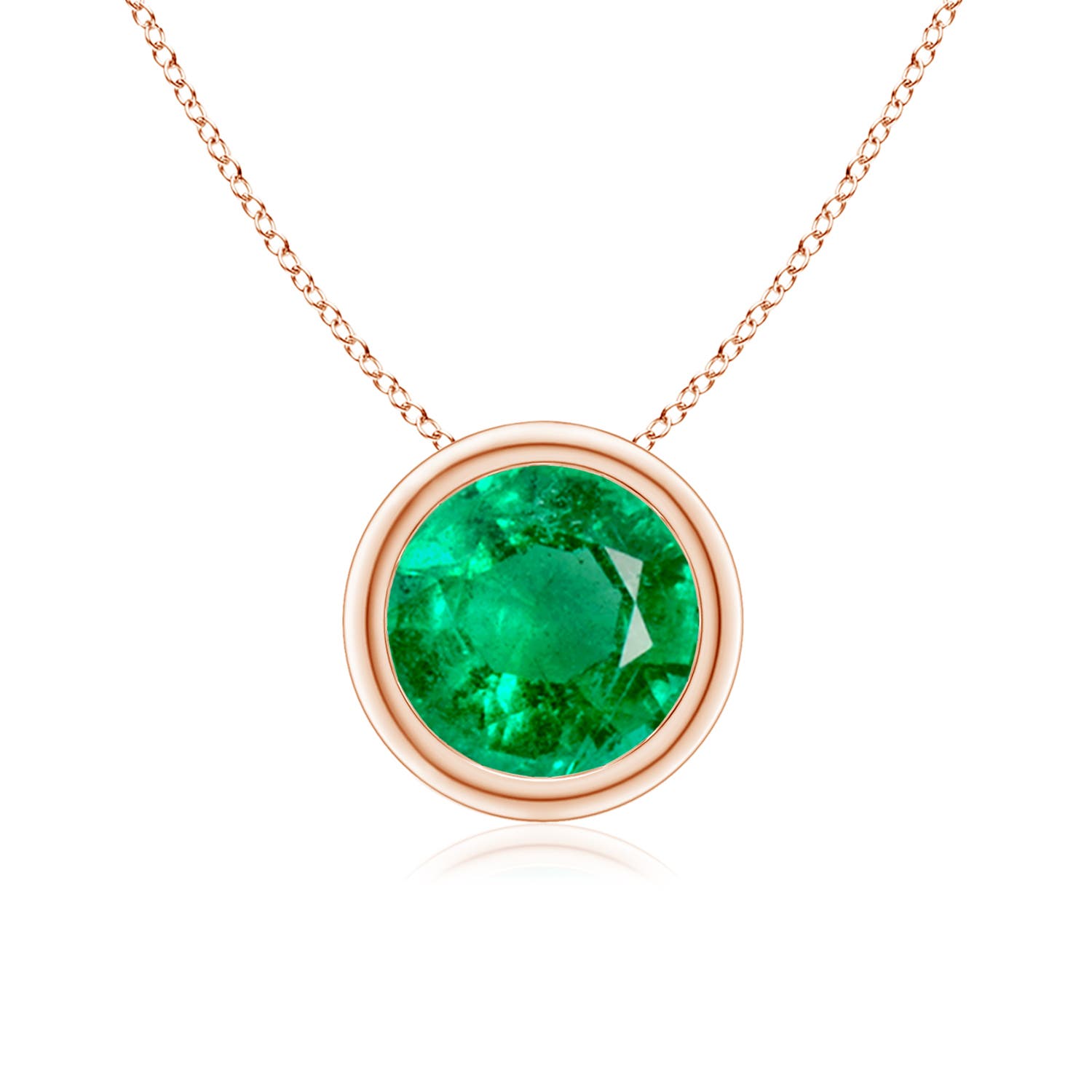 7mm AAA Bezel-Set Round Emerald Solitaire Pendant in Rose Gold