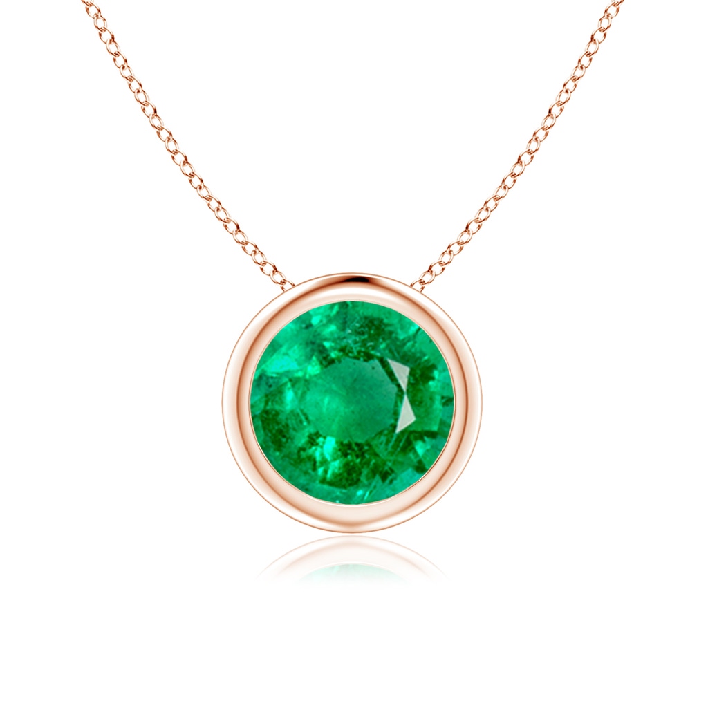 7mm AAA Bezel-Set Round Emerald Solitaire Pendant in Rose Gold 