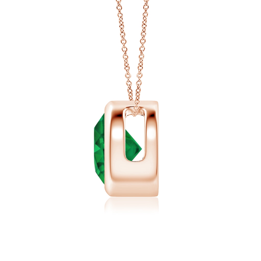 7mm AAA Bezel-Set Round Emerald Solitaire Pendant in Rose Gold Side 199