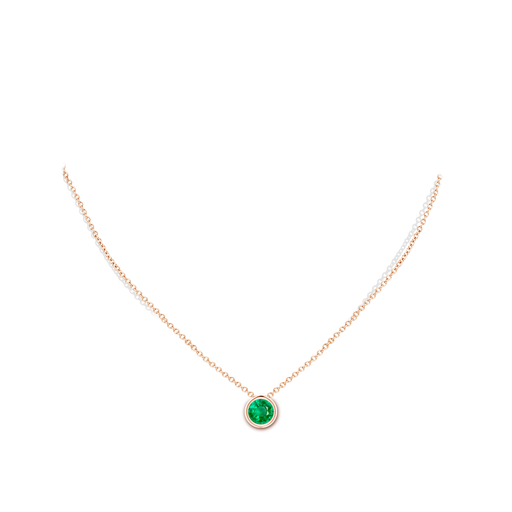 7mm AAA Bezel-Set Round Emerald Solitaire Pendant in Rose Gold pen