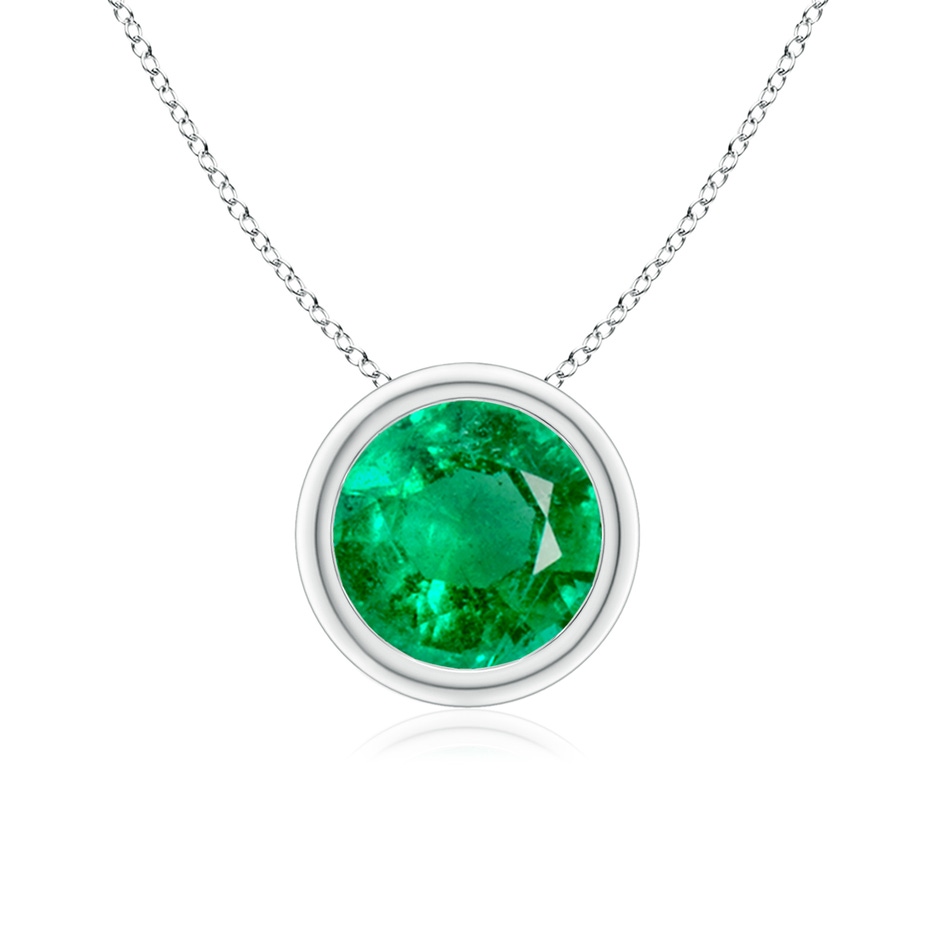 7mm AAA Bezel-Set Round Emerald Solitaire Pendant in White Gold 