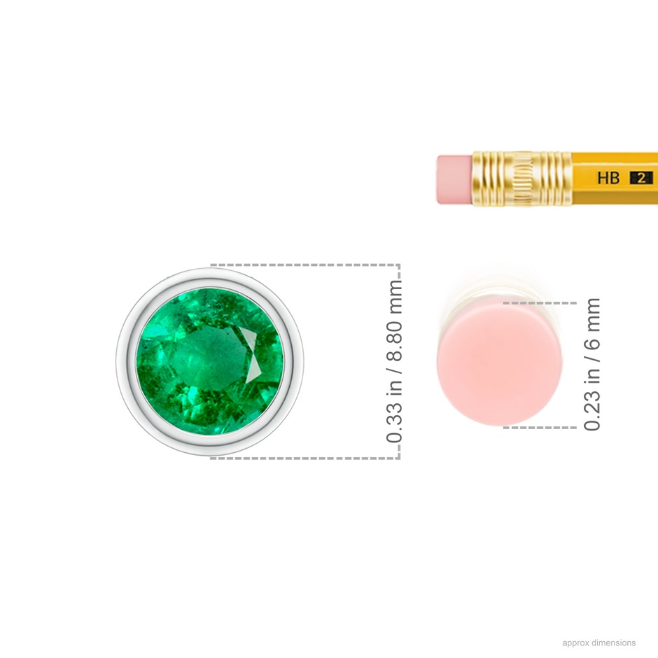 7mm AAA Bezel-Set Round Emerald Solitaire Pendant in White Gold ruler