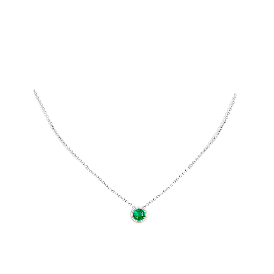 7mm AAA Bezel-Set Round Emerald Solitaire Pendant in White Gold pen