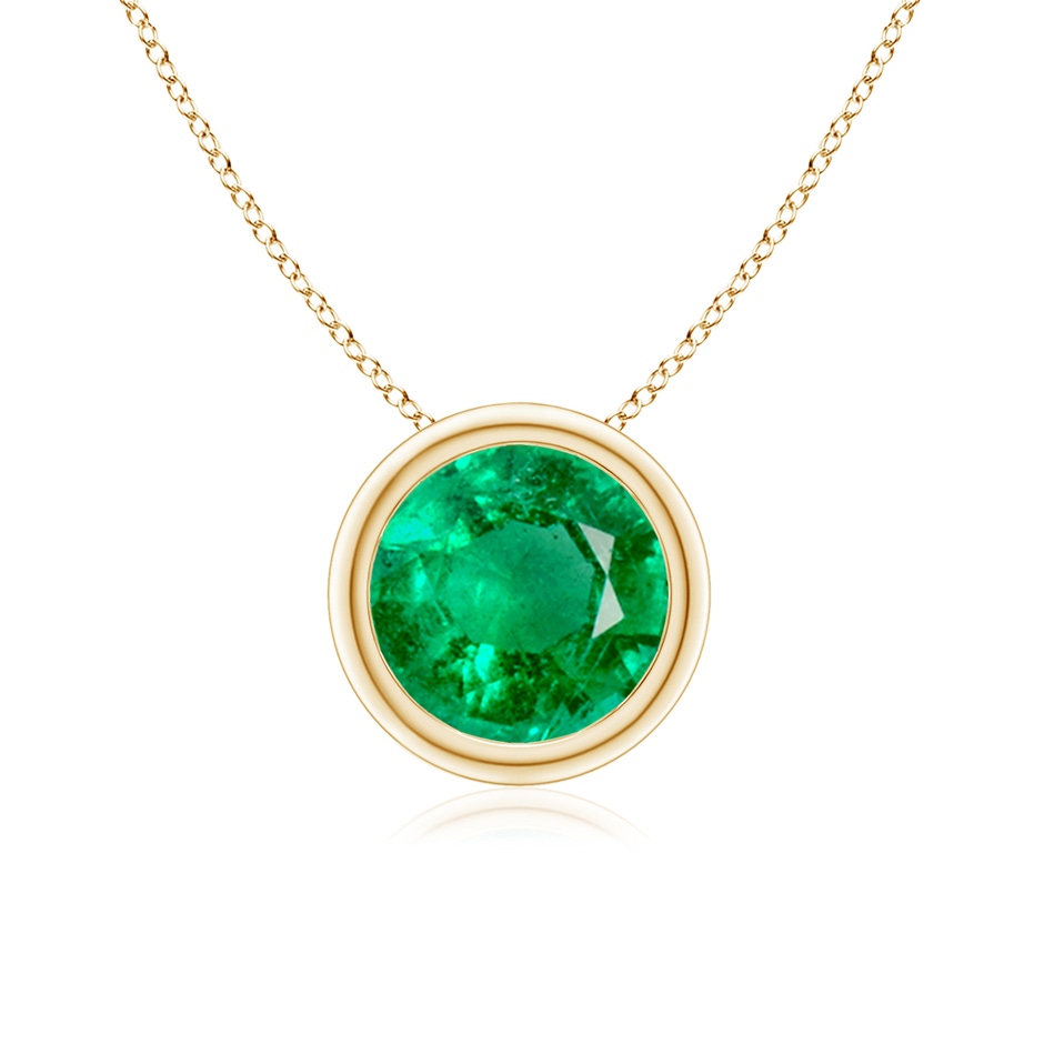 7mm AAA Bezel-Set Round Emerald Solitaire Pendant in Yellow Gold 