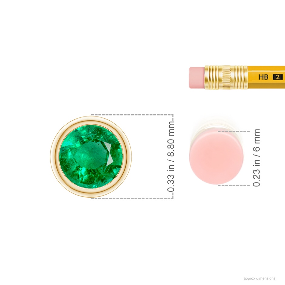7mm AAA Bezel-Set Round Emerald Solitaire Pendant in Yellow Gold ruler